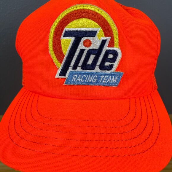 Vintage Tide Racing Team Trucker Hat Men Orange Blue Snapback Outdoor Casual - Picture 2 of 8